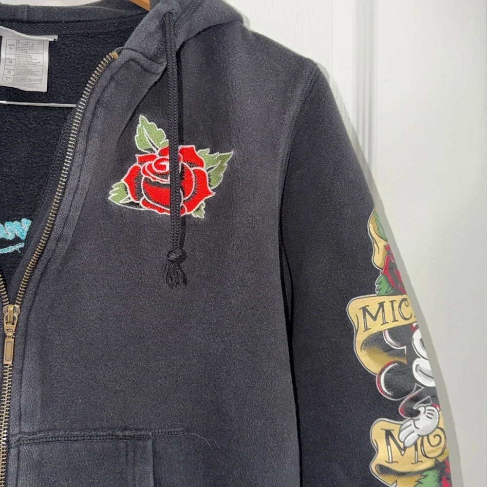 Rare 2000s Disney Mickey Mouse Double Zip Hoodie Rose Embroidery Size large - Picture 7 of 7